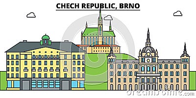 Chech Republic, Brno. City skyline, architecture, buildings, streets, silhouette, landscape, panorama, landmarks Vector Illustration