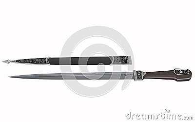 Chechen dagger - weapon of the Caucasus - 3d illustration Cartoon Illustration