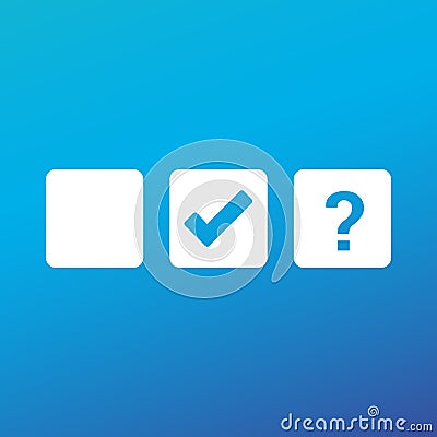 Check box blank, checkmark and Question mark, tick check mark, approval signs design. OK symbol icons in square check boxes. Check Stock Photo