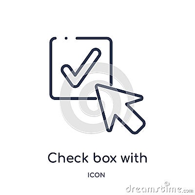 check box with cursor icon from user interface outline collection. Thin line check box with cursor icon isolated on white Vector Illustration