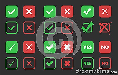 Check box icons, tick and cross signs Vector Illustration