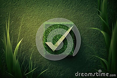 Check box mark over grass background. Environmental conservation and elections concept Cartoon Illustration