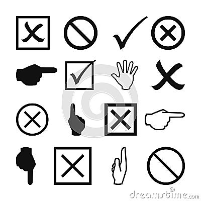 Check box tick mark icon set button correct right wrong buttons or yes or no checkmark cross black tick vector illustration Vector Illustration