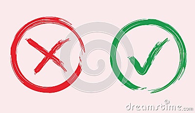 Check boxes. Correct and incorrect checkmarks are set in red and green Vector Illustration
