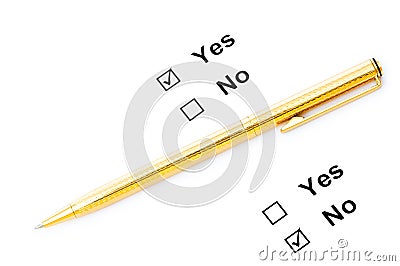 Check boxes and pen isolated Stock Photo