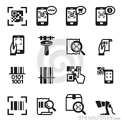 Check code , Barcode, QR code Reader Icons set Vector Illustration