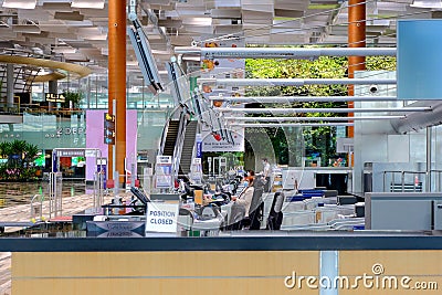 Check-in counters are closed, empty during covid-19 coronavirus outbreak Editorial Stock Photo