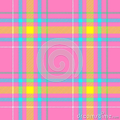 Check diamond tartan plaid fabric seamless pattern background - pastel pink, yellow, blue, green and white color Stock Photo