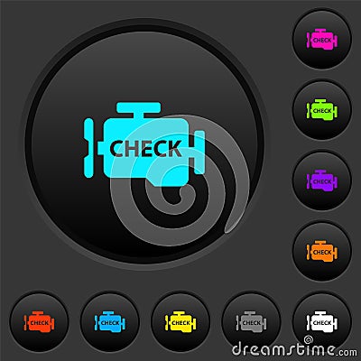 Check engine dark push buttons with color icons Vector Illustration