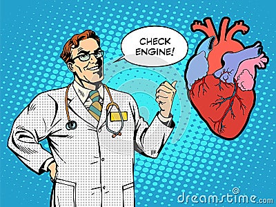 Check engine doctor medicine heart health Vector Illustration