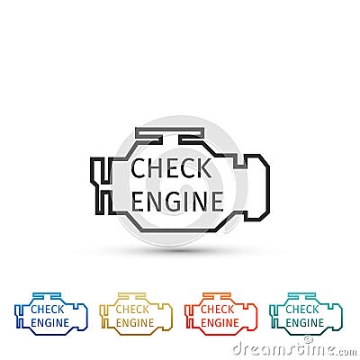 Check engine icon isolated on white background. Set elements in colored icons. Flat design. Vector Vector Illustration