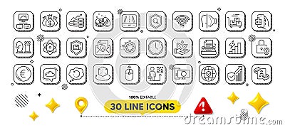 Check investment, Technical algorithm and Global insurance line icons pack. For web app. 3d design elements. Vector Vector Illustration