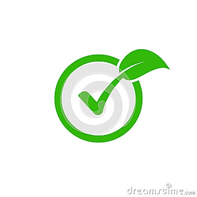 Check leaf logo vegetarian quality ecology vegan green eco element organic symbol Vector Illustration