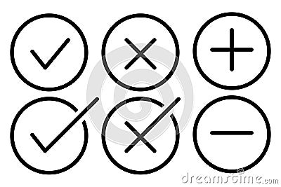 Check line mark icon vector symbol. tick in the circle. ok correct wrong box. isolated illustration on white background. quality Cartoon Illustration
