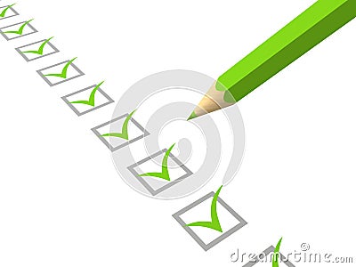 Check list with green pencil on white background Stock Photo