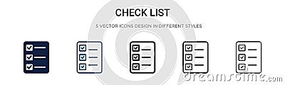 Check list icon in filled, thin line, outline and stroke style. Vector illustration of two colored and black check list vector Vector Illustration