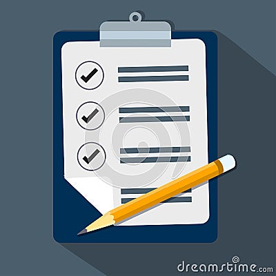 Check list and pencil-Vector flat design Vector Illustration