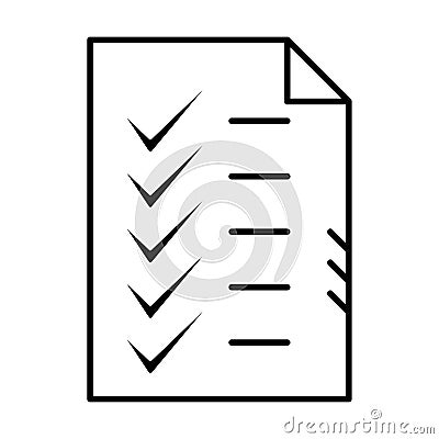 Check list test document paper. Outline approved and correct icon in flat style. Check tick mark as ok symbol of business process Vector Illustration