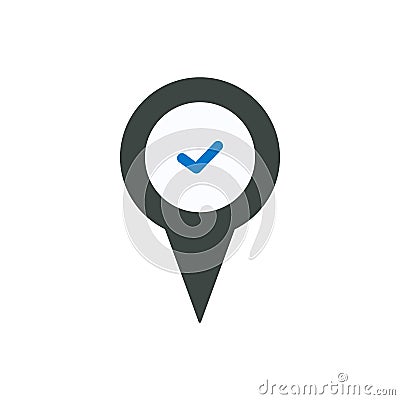 Check location marker pin place right tick icon Vector Illustration