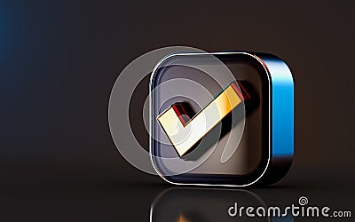 Check mark badge icon on dark background 3d render concept for right true Stock Photo