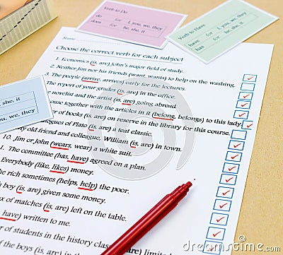 Check mark box next to english exercise Stock Photo