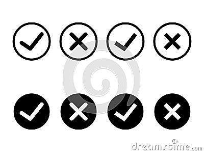 Check mark and cross mark icons. Simple design symbolizing correct and incorrect answers Stock Photo