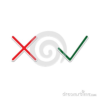 Check mark and Cross Icons. Simple icon on white background. Modern mono solid plain flat minimal style. Vector illustration web d Vector Illustration