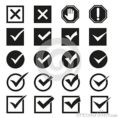 Check mark and Cross Icons on a white background Vector Illustration