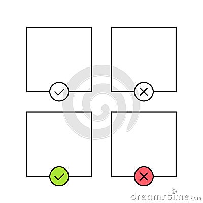 Check mark and cross template. Green and red. Yes or no accept and decline. Cheklist, approved. Vector illustration Vector Illustration