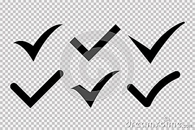 Check mark icon isolated vector elements on transparent background. Black check mark icon. Sign symbol element. Confirmation mark Vector Illustration