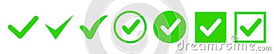 Check mark icon set, green approval check mark collection Vector Illustration