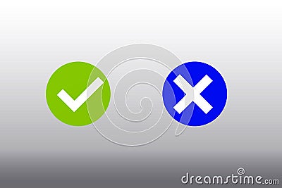Check mark icon. Tick and cross symbols. Buttons with checkmark and cross. Marks isolated on white background. Vector illustration Cartoon Illustration