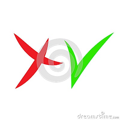 Check mark icons. Red and green color. Vector illustration Stock Photo