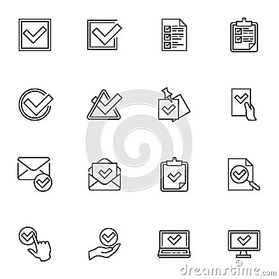 Check mark line icons set Vector Illustration