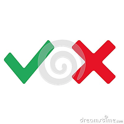 Check mark red and green icon vector eps10. Confirm icon. Check mark icon green and red. Vector Illustration