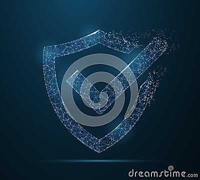 Check mark on shield . Polygonal wireframe mesh art. Security, safe, privacy or other concept illustration or background Cartoon Illustration