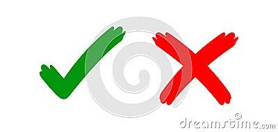 Check mark sign right and wrong for vote, tick and cross sign handwritten, checklist for approved or voting, checkmark and x Vector Illustration