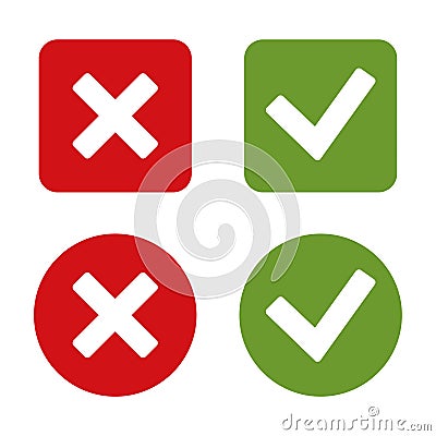 Check Mark Stickers and Buttons. Red Green. Vector. Vector Illustration