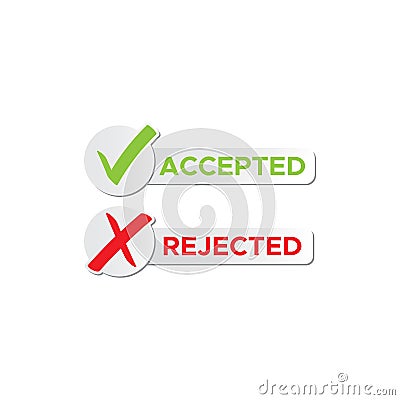 Check mark stickers style brush accepted and rejected Vector Illustration