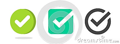Check mark tick green logo 3d vector pictogram image clipart, checkmark checkbox simple line outline art list element, correct Vector Illustration