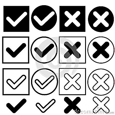 Check mark vector icon, green check mark and red cross illustration Vector Illustration