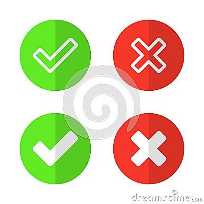 Check mark and x cross icon vector in circle. Approve and reject sign symbol Vector Illustration