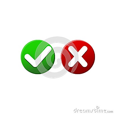 Check marks in red and green or tick, cross checkmarks flat icon on isolated white background. EPS 10 vector Vector Illustration