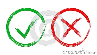 Check marks tick and cross icon. Vector illustration on white ba Vector Illustration