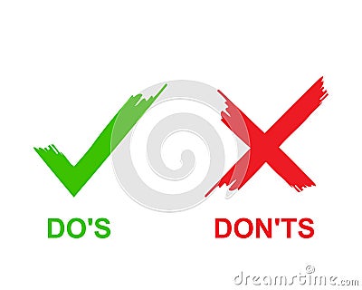 check marks ui button with dos and donts. flat simple style trend modern red and green checkmark. Vector Illustration