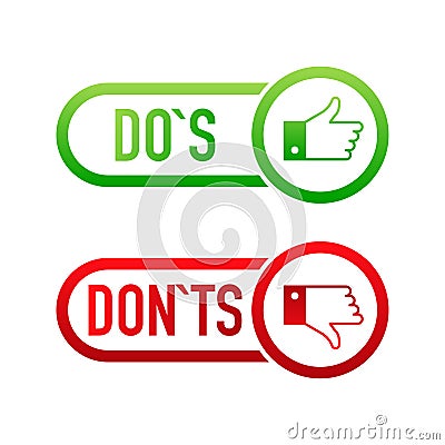 check marks ui button with dos and donts. flat simple style trend modern red and green checkmark. Vector Illustration
