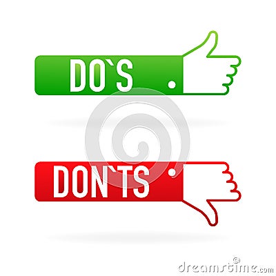 check marks ui button with dos and donts. flat simple style trend modern red and green checkmark. Vector Illustration