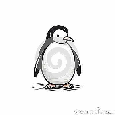 Minimalistic Penguin Cartoon Doodle Stock Photo