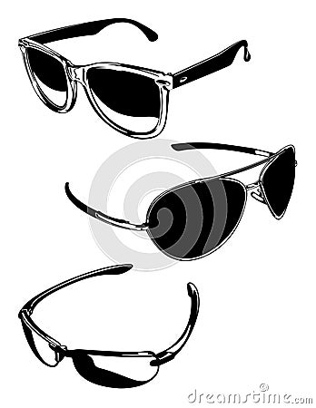 Black and White Sunglasses Vector Graphic Illustrations Set Vector Illustration