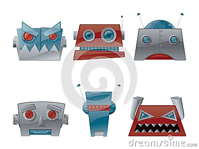 Retro Robot Head Vector Graphic Icon Set Vector Illustration